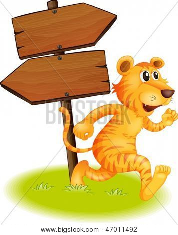 Abbildung eines Tigers ausgeführt und die leere Schilder auf weißem Hintergrund