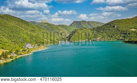 Scenic Sight In Scanno Lake, Province Of Laquila, Abruzzo, Central Italy