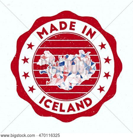 Made In Iceland. Country Round Stamp. Seal Of Iceland With Border Shape. Vintage Badge With Circular