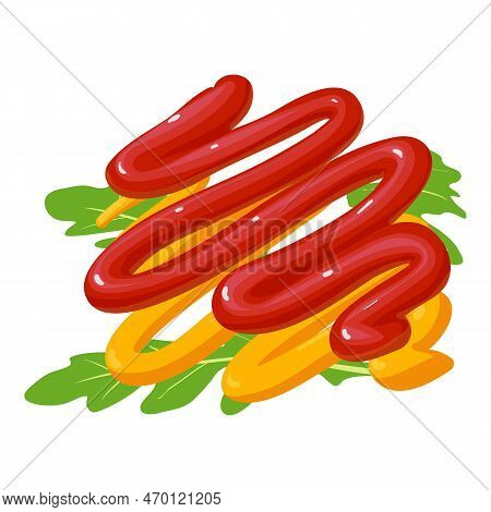 Sauce Icon Isometric Vector. Ketchup And Mustard Sauce Stripe, Ruccola Icon. Food Concept, Dressing