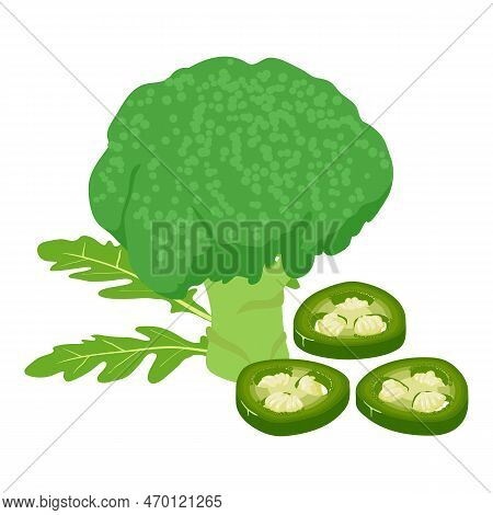 Green Vegetable Icon Isometric Vector. Broccoli, Ruccola, Green Hot Pepper Slice. Organic Vegetable,