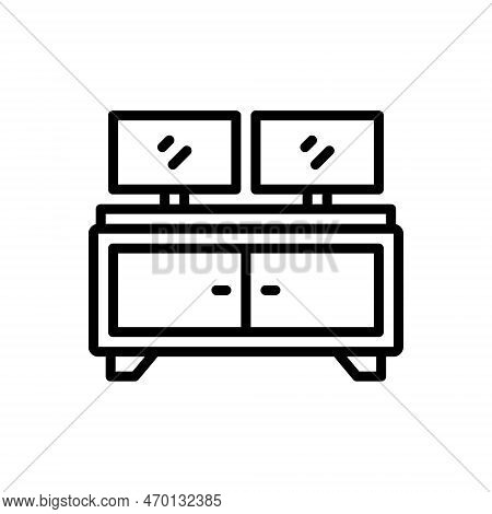 Black Line Icon For Double Dual Twin Copy Duplicate Paired Duplex Monitor Paired Laptop Equal Table 