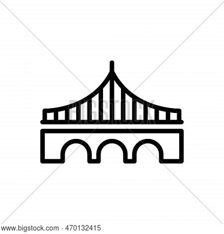Black Line Icon For Stayed Bridge Tower Travel Link Overpass Platform Viaduct Overbridge