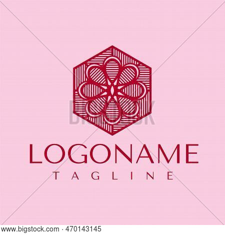Line Art Flower Logo Design Template. Feminime Flower Petal Logo Vector.