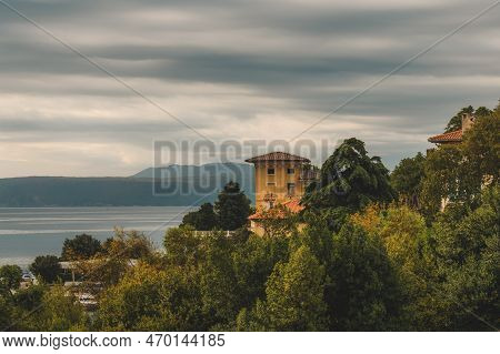 Adriatic Sea And Kvarner Gulf Coastline With Town Of Lovran Distinctive Architecture, Famous Travel 