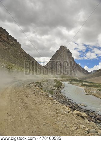 A Beautiful Sacred Mount Gumbok Rangan (gonbo Rangjon) With Flowing Kargyak River In Darcha-padum Ro