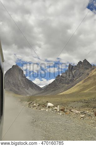 Holy Mount Gumbok Rangan (gonbo Rangjon) View From Moving Car While Traveling On The Darcha-padum Ro