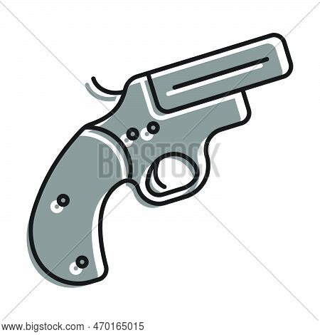 Linear Icon, Emergency Signal Gun. Weapon To Launch Signal Projectiles. Simple Black And White Vecto