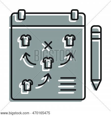 Linear Icon. Tablet With With Plan Diagram Of Arrangement Of Players On Football Field. Leading Coac