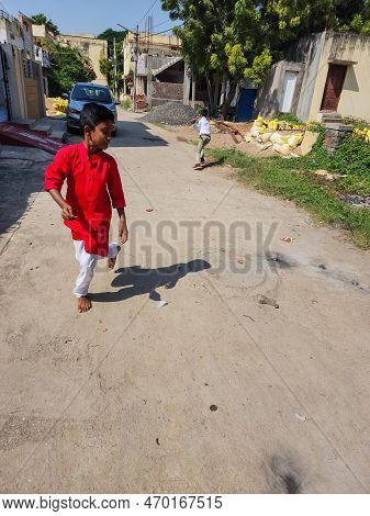 Gulbarga,india- October 24th 2022; Stock Photo 8 To 12 Aged Group Indian Kids Wearing Traditional Cl