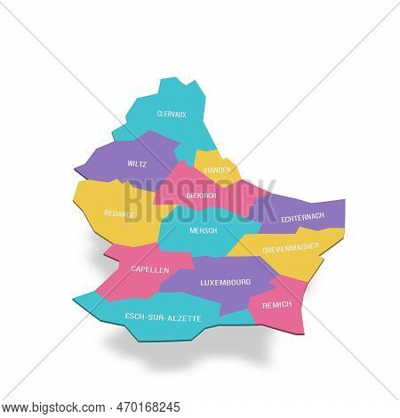 Luxembourg Political Map Of Administrative Divisions - Cantons. 3d Colorful Vector Map With Name Lab