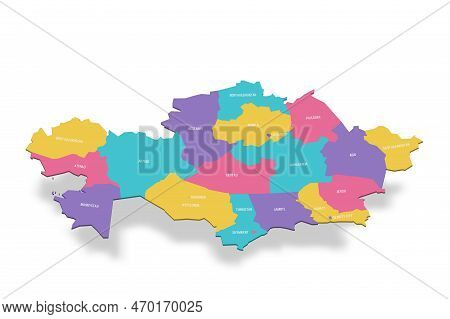 Kazakhstan Political Map Of Administrative Divisions - Regions And Cities With Region Rights And Cit