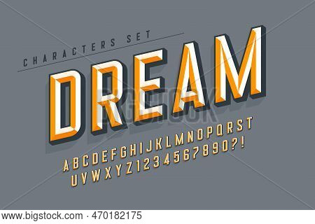 Original Display Font Design, Chisel Alphabet Style, Letters And Numbers.