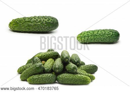 Fresh Green Cucombers As A Background. Top View.