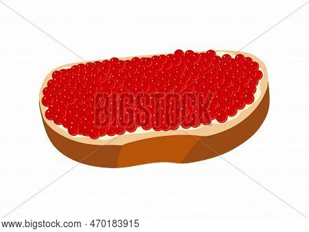 Sandwich With Butter And Caviar Fish Sturgeon And Salmon Roe Healthy Luxury Delicacy.