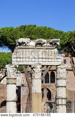 Rome, Italy - October 8, 2020: Forum Of Caesar (foro Di Cesare), Part Of Forum Roman, View Of The Ru