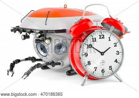 Bathyscaphe With Alarm Clock. 3d Rendering Isolated On White Background