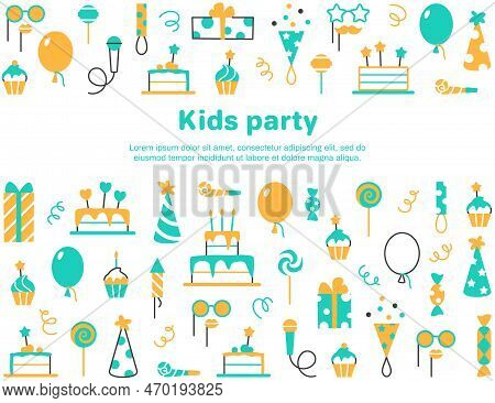Kids Party Background. Greeting Card Invitation With Text Space. Anniversary Celebration Holiday Eve