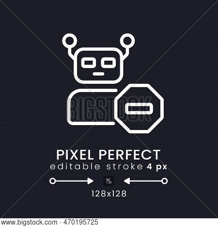 Advanced Bot Protection White Linear Desktop Icon On Black. Machine Learning. Digital Security. Pixe