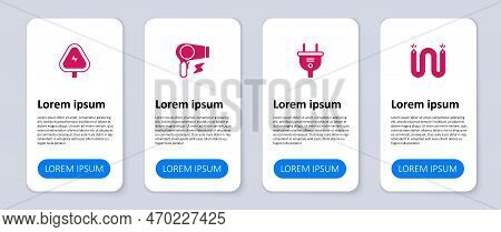 Set Electric Cable, Plug, Hair Dryer And High Voltage. Business Infographic Template. Vector