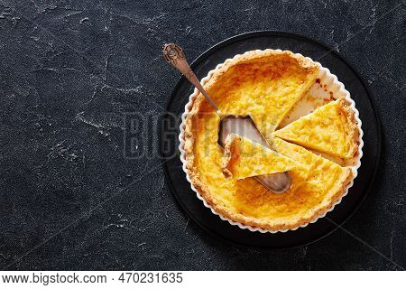 Chess Pie Pairs A Traditional Butter Pie Crust With A Sweet, Custardy Filling In White Baking Dish O
