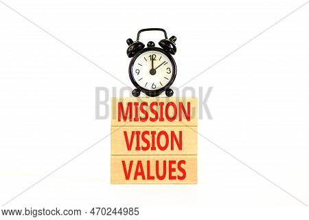 Mission Vision Values Symbol. Concept Words Mission Vision Values On Wooden Blocks On A Beautiful Wh