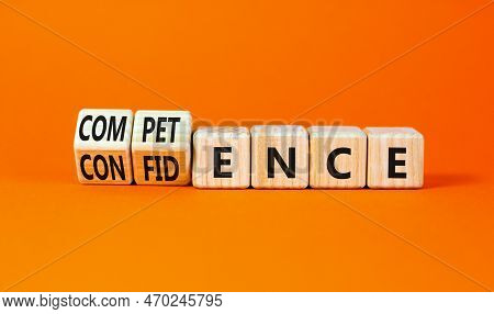 Competence And Confidence Symbol. Concept Word Competence Confidence On Wooden Cubes. Beautiful Oran