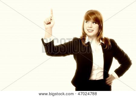 ปุ่มกด businesswoman หรือชี้