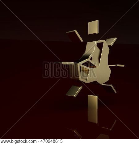 Gold Gold Nugget Icon Isolated On Brown Background. Mineral Boulder. Minimalism Concept. 3d Render I