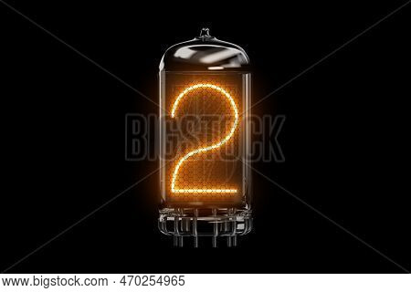 Two. Digit 2. Nixie Tube Indicator Digit. Gas Discharge Indicators And Lamps. 3d. 3d Rendering