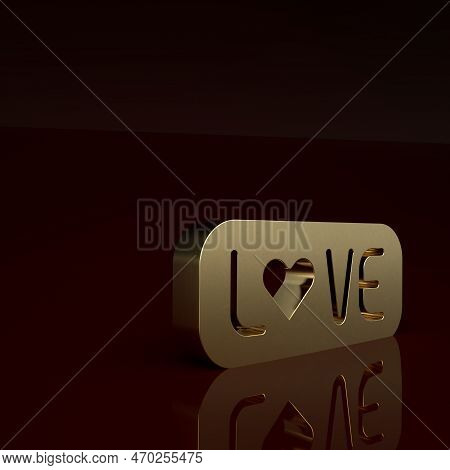Gold Love Text Icon Isolated On Brown Background. Valentines Day Greeting Card Template. Minimalism 