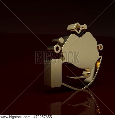 Gold Gold Nugget Icon Isolated On Brown Background. Mineral Boulder. Minimalism Concept. 3d Render I