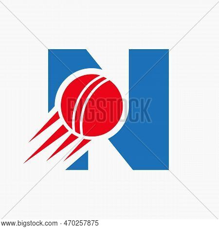 Letter N Cricket Logo Concept With Moving Cricket Ball Icon. Cricket Sports Logotype Symbol Vector T