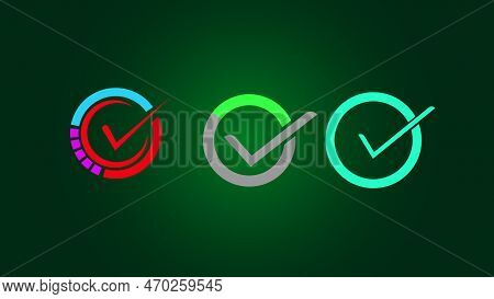 Check Mark Sign, Colorful Tike Icon On Green Color Illustration Background.