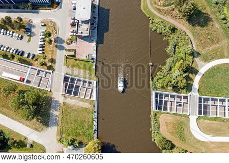 Aerial From Houkesloot Aquaduct Near Sneek In Friesland The Netherlands
