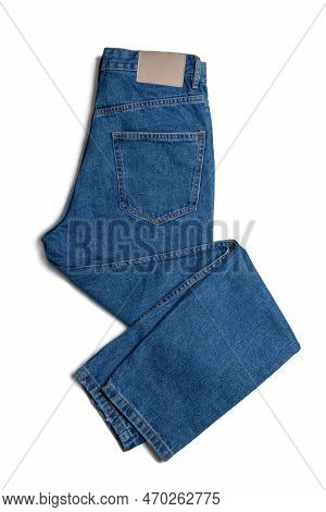 Blue Jeans Pants Isolated On White Background. Denim Background, Texture. Fashion Concept, Business,