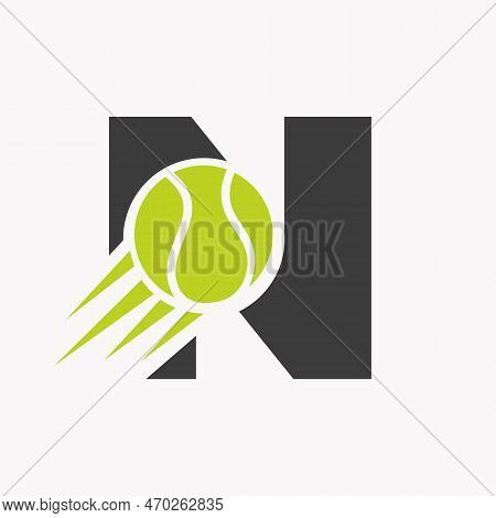 Initial Letter N Tennis Logo Concept With Moving Tennis Ball Icon. Tennis Sports Logotype Symbol Vec