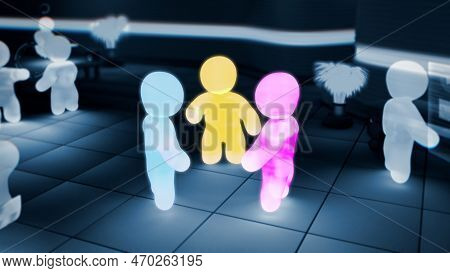Virtual Reality Mockup With Avatars Conversationing With Each Other - Industrial 3d Illustration