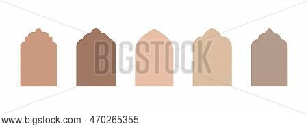 Islamic Vector Shape Of A Window Or Door Arch. Arab Frame Set. Ramadan Kareem Silhouette Icon. Mosqu