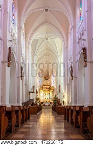 Interier Of The Archcathedral Basilica Of The Holy Family Is A Neo-gothic, Three-nave Church In Czes