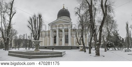 Odessa, Ukraine 29.01.2023. Gloomy Winter Day On The Sobornaya Square In Odessa, Ukraine