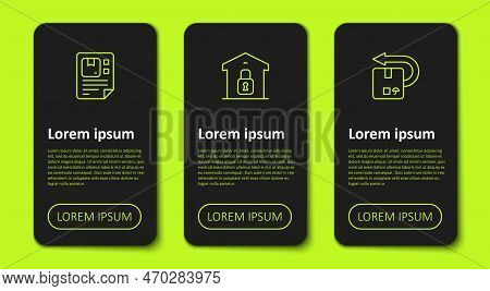 Set Line Waybill, Closed Warehouse And Return Cardboard Box. Business Infographic Template. Vector