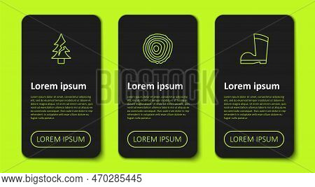 Set Line Tree, Rings And Waterproof Rubber Boot. Business Infographic Template. Vector