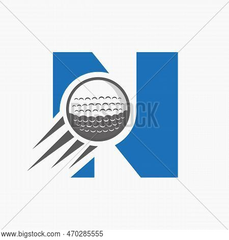 Letter N Golf Logo Concept With Moving Golf Ball Icon. Hockey Sports Logotype Symbol Vector Template