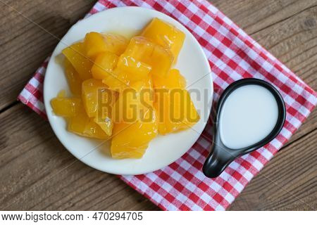 Cassava Food On The Table Food, Sweet Dessert Made Of Boiled Cassava, Sugar And Coconut Milik - Thai