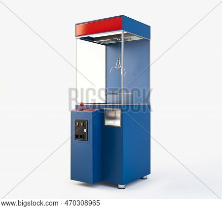 An Empty Arcade Type Claw Grabber Game On An Isolated White Background - 3d Render