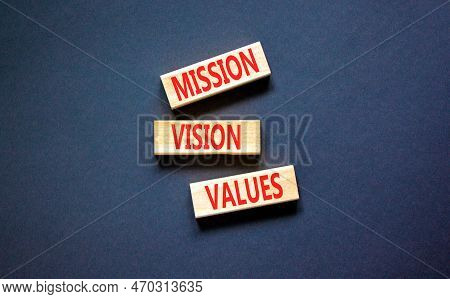 Mission Vision Values Symbol. Concept Words Mission Vision Values On Wooden Blocks On A Beautiful Bl