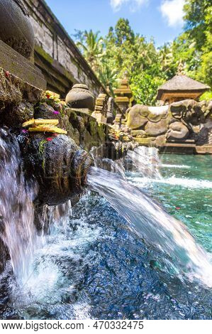 Pool Holy Water In Pura Tirta Empul Temple On Bali, Indonesia