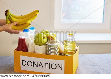 Donation And Material Aid Food. Copy Space, Faceless