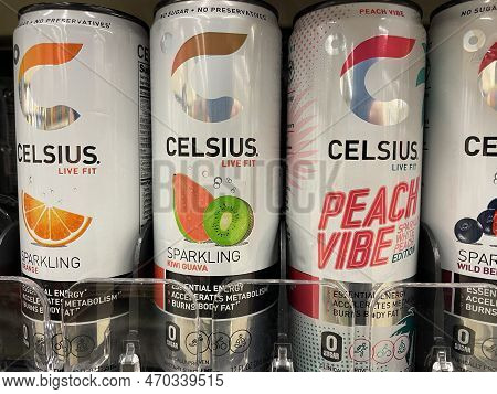 Grovetown, Ga Usa - 01 13 23: Grocery Store Celsius Energy Drink On Shelf
